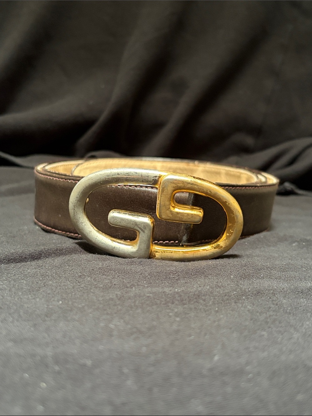 Gucci Brown Leather Belt with Two-Tone GG Buckle
